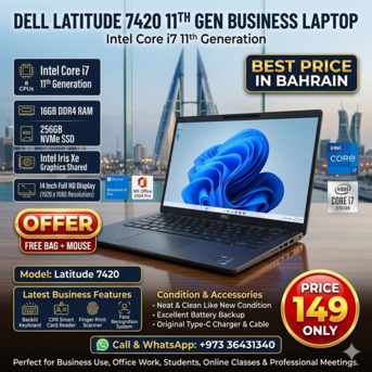 Manama, Electronics, BHD 149,  DELL 11th Generation Core I7 Business Laptop Like New 16GB RAM 256GB NVMe 14" FHD IPS LED