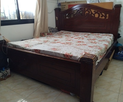 Riffa, Household Items, BHD 18,  Traditional King Size Wooden Bed With Spring Mattress For Sale.