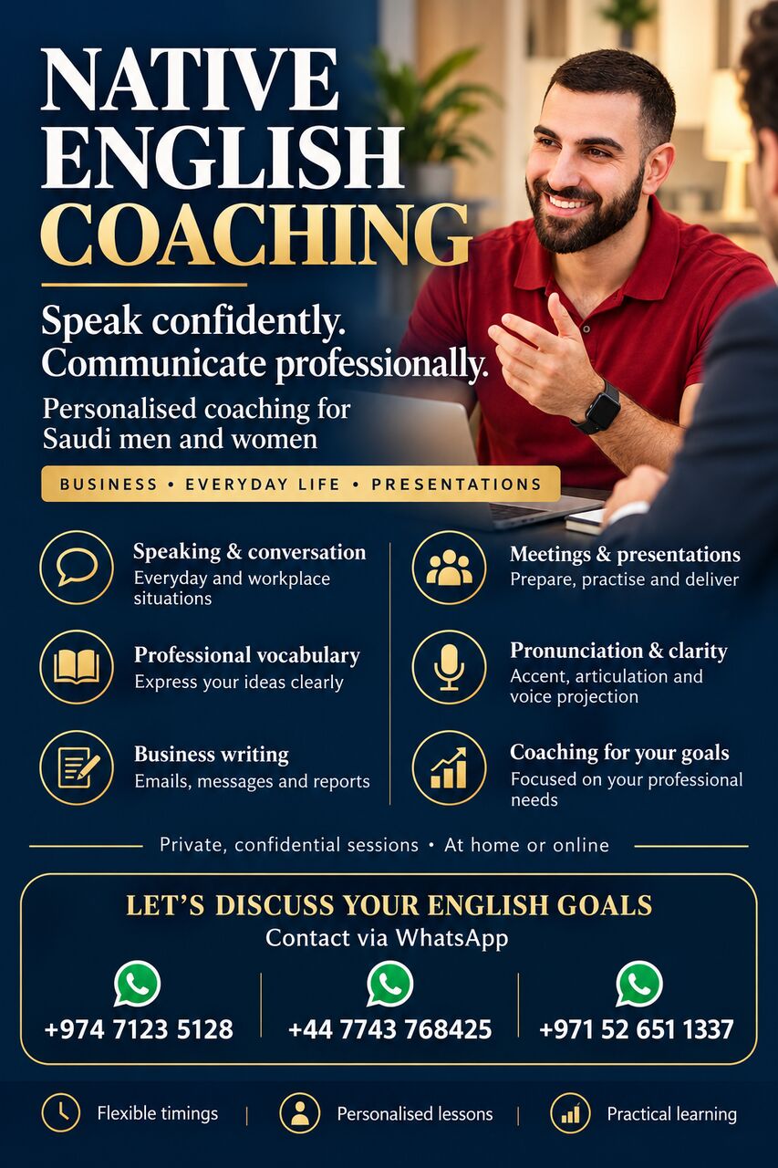 Riyadh, Lessons Offered, NATIVE ENGLISH Speaker &ndash; IELTS & BUSINESS ENGLISH | RIYADH