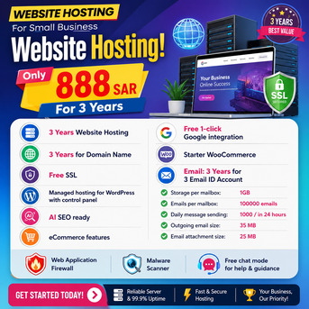 Olaya, Web Design & Development, Web Hosting Plan For 3 Years--For Small Business:Only 888 SAR