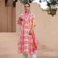 INR 2218,  Women Ikat Printed Pure Cotton Kurta With Trousers & Dupatta
