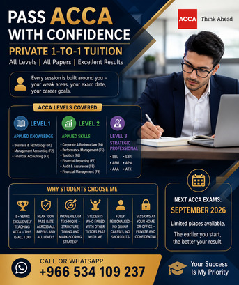 Jeddah, Lessons Offered, Private 1-to-1 ACCA Tuition | All Levels | High Pass Rate