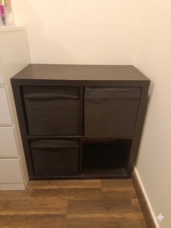 Jeddah, Furniture, SAR 150,  Cube Storage IKEA KALLAX Storage Unit (2x2) With Boxes &ndash; Good Condition