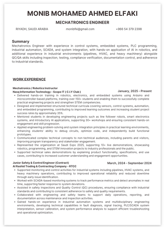 Riyadh, Job Seekers, Immediate Availability | Mechatronics Engineer Seeking Opportunity