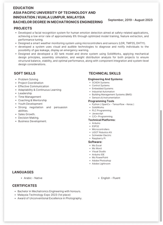 Riyadh, Job Seekers, Immediate Availability | Mechatronics Engineer Seeking Opportunity