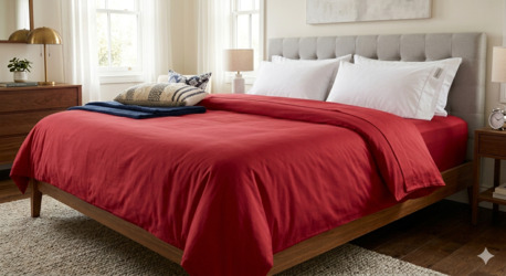 Mumbai, Household Items, INR 1499,  Red Cotton Bedsheet With Pillow Covers - 245 GSM Pure Cotton, Handloom Woven, Natural Dyes