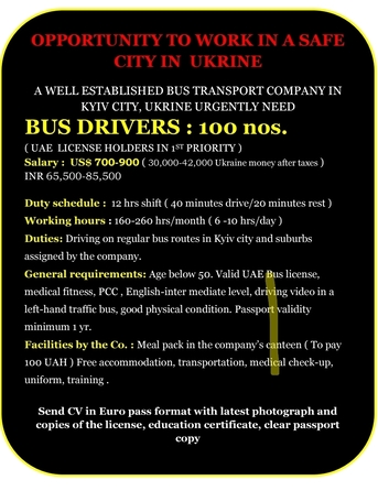 Dubai, Jobs, BUS DRIVERS FOR UKRAINE