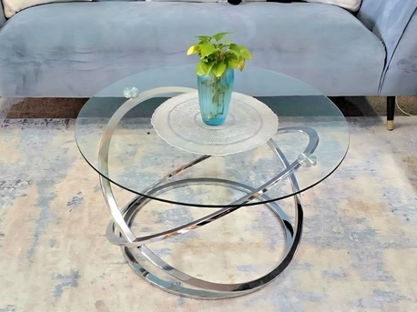 Rabigh, Furniture, SAR 300,  Modern Glass Top Center Table With Silver Steel Base &ndash; Good Condition