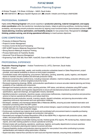 Dammam, Job Seekers, Production Planning Engineer
