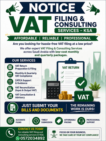 Jeddah, Accounting, Affordable Monthly & Quarterly VAT Filing Services In Saudi Arabia