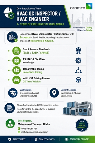 Makkah, Job Seekers, Mechanical Engineer HVAC/MEP-QC