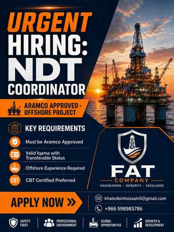 Jubail, Jobs, *NDT COORDINATOR WITH ARAMCO APPROVED
