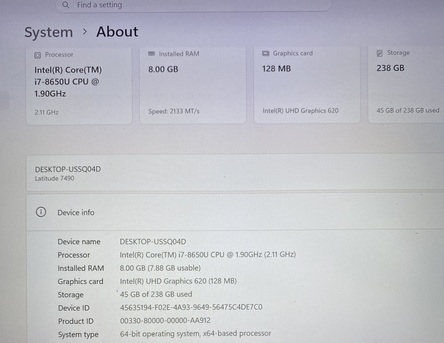 Olaya, Computers, SAR 875,  Dell I7-8th Gen,256GB,8GB,14&rdquo;FHD,Org Charger