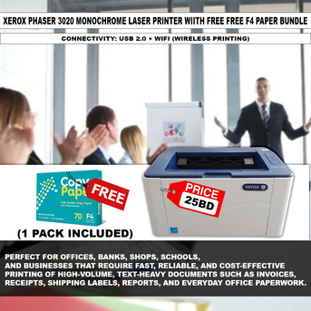 Riffa, Computers, BHD 25,  Xerox Phaser 3020 Monochrome Laser Printer Free F4 Paper