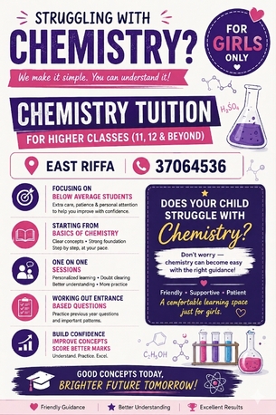 East Riffa, Education, CHEMISTRY TUITION FOR GIRLS 🧪