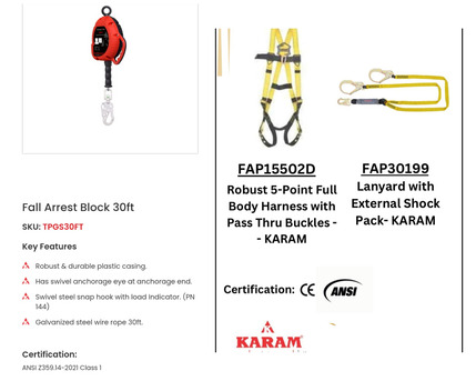 Dammam, Wholesale Products, ARAMCO APPROVED, KARAM Electron Block, Safety Harness,Fall Arrest Block Supplier In Dammam