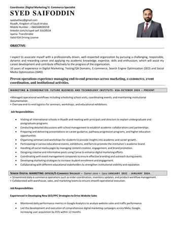 Dammam, Job Seekers, SEEKING OPPORTUNITIES IN MARKETING & SALES | DIGITAL MARKETING | MARKETING COORDINATOR