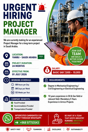 Riyadh, Jobs, Urgent Hiring! Project Manager For Saudi Arabia