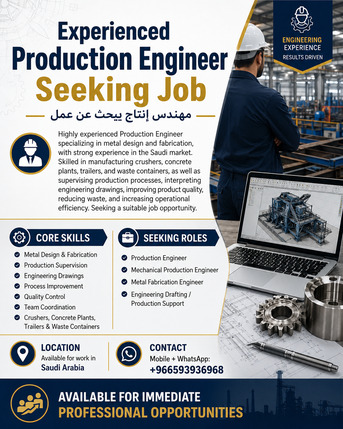 Riyadh, Job Seekers, Mechanical Production Engineer