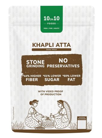 Mumbai, Food, INR 199,  Khapli Atta (Emmer Wheat Flour) &ndash; Stone Ground High Fiber Atta | 10on10 Foods