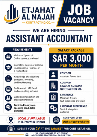 Riyadh, Jobs, Assistant Accountant