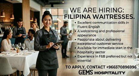 Jeddah, Jobs, Jeddah Female Filipino Waitress Needed Without Hijab