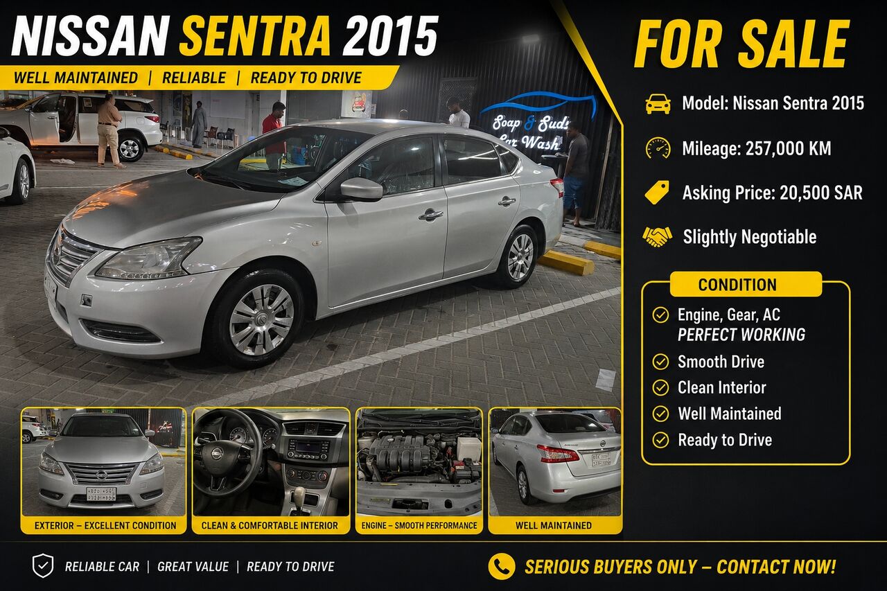 Dammam, Vehicles, Cars & Trucks , SAR 20500,  Nissan Sentra,  2015,  Automatic,  257000 KM,  Urgent Sale