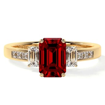 New York, Jewelry, USD 4078,  Limited-Time Sale &ndash; Lab Grown Ruby Engagement Rings With Emerald Cut Ruby