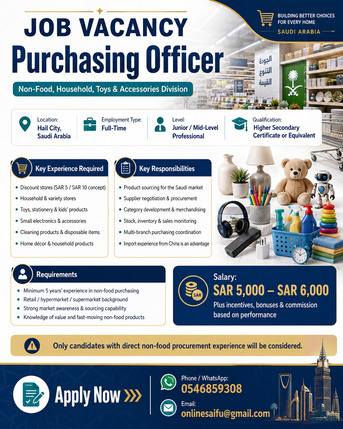 Riyadh, Jobs, Buyer _Non-Food, Household, Toys & Accessories Division In Hypermarket