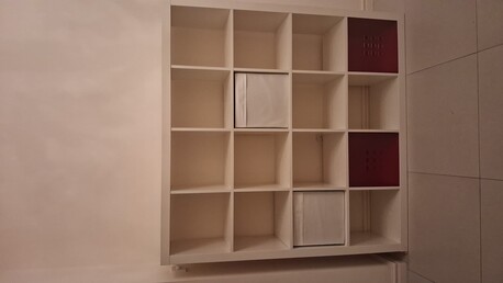 Manama, Furniture, BHD 28,  Kallax Shelves - 150x150 & 3 Hard Red Boxes