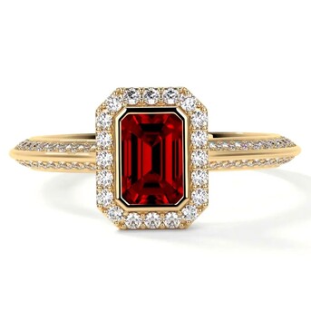 New York, Jewelry, USD 3070,  Buy Lab Made Ruby Rings &ndash; Emerald Cut Ruby Halo Diamond Ring Premium Design