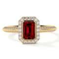 USD 3070,  Buy Lab Made Ruby Rings &ndash; Emerald Cut Ruby Halo Diamond Ring Premium Design