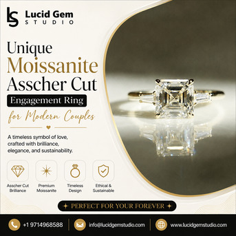New York, Jewelry, USD 1,  Unique Moissanite Asscher Cut Engagement Ring For Modern Couples