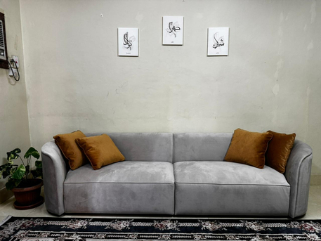 Dammam, Furniture, SAR 3200,  Brand New 4-Seater Sofa &ndash; Elegant Grey Color With Soft Velvet Fabric & Mustard (Unused)