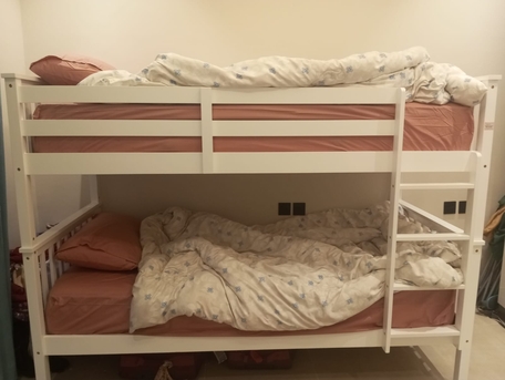 Riyadh, Furniture, SAR 2600,  Bunk Bed Set With Mattresses & 4-Door Wardrobe | Like New | Warranty Till June 2027