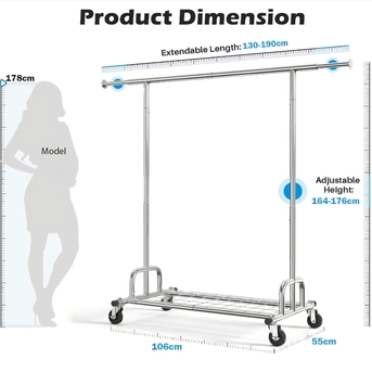 Riyadh, Household Items, SAR 200,  Heavy-Duty Rolling Garment Rack With Wheels | 450 Lbs Capacity | Foldable & Portable