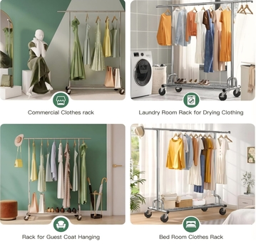 Riyadh, Household Items, SAR 200,  Heavy-Duty Rolling Garment Rack With Wheels | 450 Lbs Capacity | Foldable & Portable