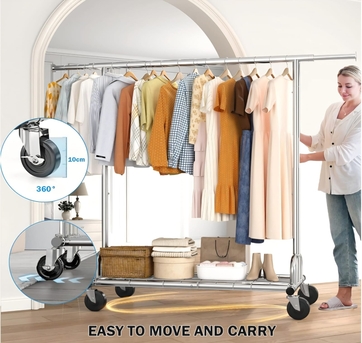 Riyadh, Household Items, SAR 200,  Heavy-Duty Rolling Garment Rack With Wheels | 450 Lbs Capacity | Foldable & Portable