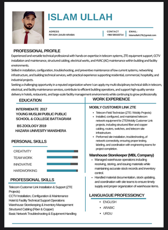 Riyadh, Job Seekers, I Am For A Job Telecom Zte Installation