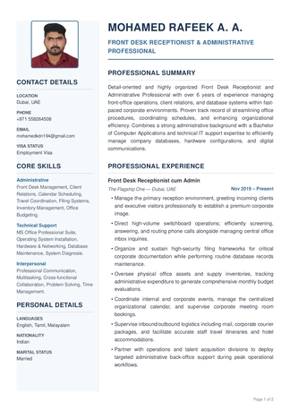 Satwa, Job Seekers, Front Desk Receptionist Cum Admin