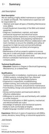 Jeddah, Jobs, Maintenance Supervisor