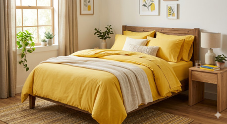 Mumbai, Household Items, INR 1499,  Yellow Bedsheets Pure Cotton &mdash; 245 GSM Handloom Woven, Natural Dyes, Warm & Breathable | T