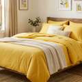 INR 1499,  Yellow Bedsheets Pure Cotton &mdash; 245 GSM Handloom Woven, Natural Dyes, Warm & Breathable | T