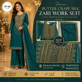 Lucknow, Clothing & Accessories, INR 2895,  Butter Crape Silk Zari Work Suit In Lucknow | Best Saree Shop In Lucknow