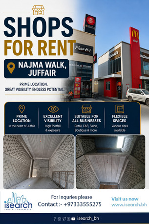 Juffair, Shops, BHD 1800,  136 Sq. Meter,  Prime Shell & Core Shops For Rent At Najma Walk, Juffair