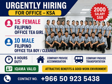 Riyadh, Jobs, Tea Boy Cleaners Only Philpino