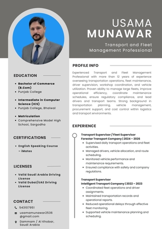 Khobar, Job Seekers, Transport And Workshop Supervisor