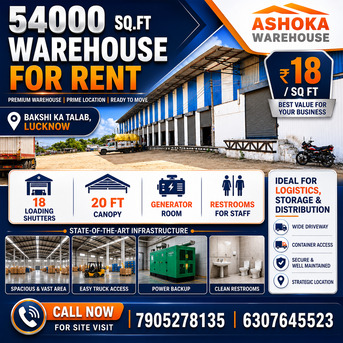 Lucknow, Warehouses, INR 18,  54000 Sq. Feet,  Warehouse / Godown Available For Rent In Lucknow &ndash; 54,000 Sq. Ft. Mega Logistics Facility