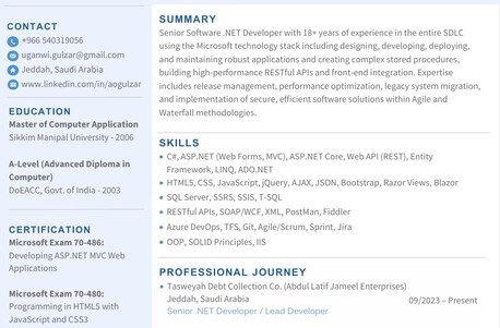 Jeddah, Job Seekers, Senior .NET Developer, Full Stack, DevOps Release Manager, Change Manager