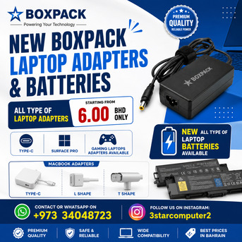 Manama, Computers, BHD 6,  New Box Pack Laptop Adapters, Batteries MacBook,Type-C,Surface Pro & Gaming Laptop Adapter